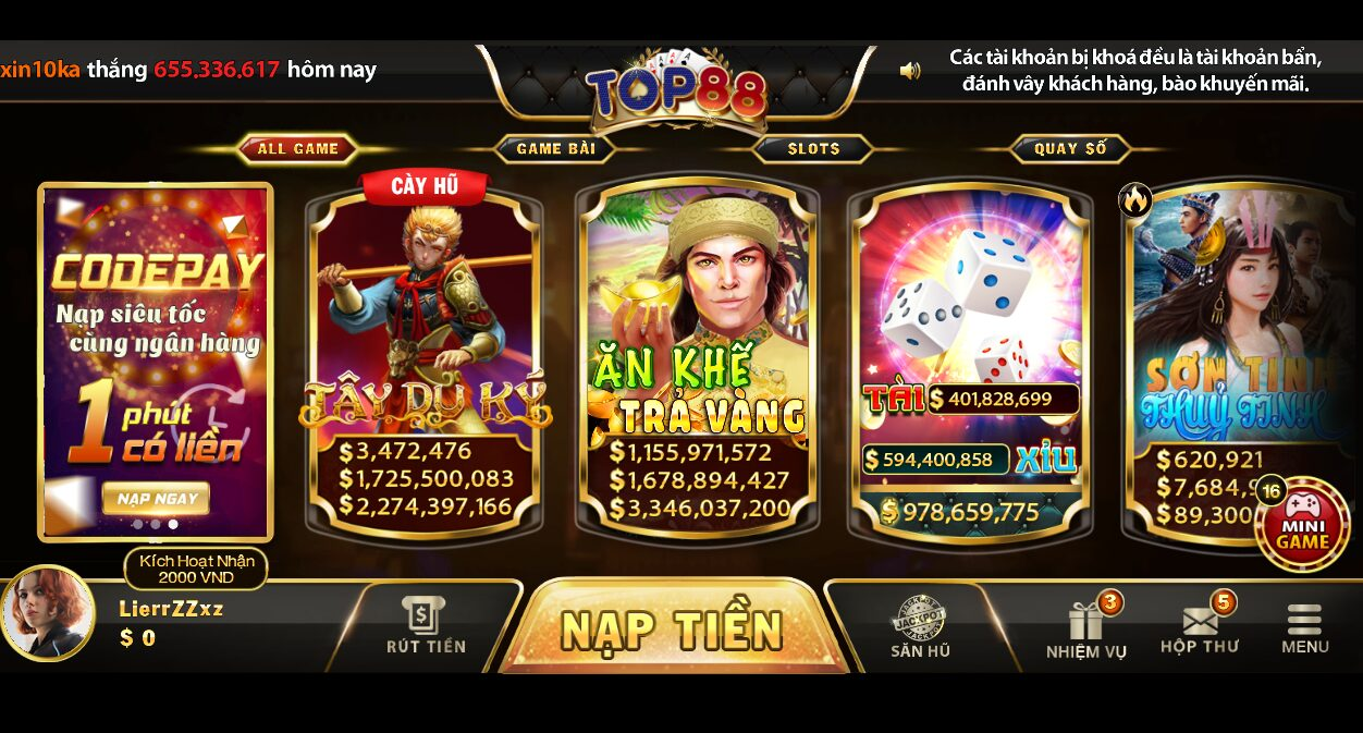Nổ Hũ Top88 – Điểm Đến Giải Trí Hấp Dẫn Cho Tín Đồ Game Đổi Thưởng